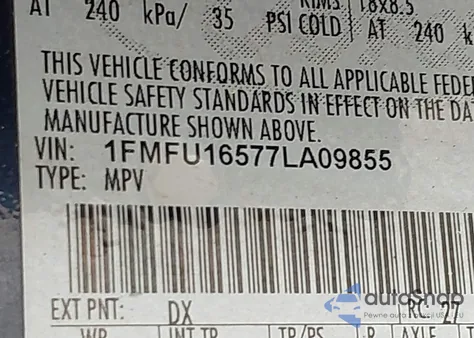 2007 Ford Expedition Xlt из США, поврежденный, VIN 1FMFU16577LA09855